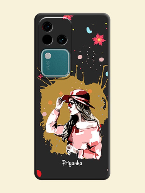 Mordern Lady With Color Splash Background With Custom Text On Space Black Personalized Soft Matte Phone Covers - Vivo V30 Pro 5G