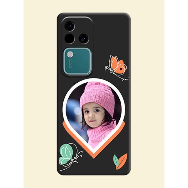 Upload Pic With Simple Butterly Design On Space Black Personalized Soft Matte Phone Covers - Vivo V30 Pro 5G Upload Pic With Simple Butterly Design On Space Black Personalized Soft Matte Phone Covers - Vivo V30 Pro 5G