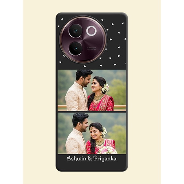 Miniature Love Symbols with Name On Space Black Custom Soft Matte Mobile Back Cover - Vivo V30e 5G Miniature Love Symbols with Name On Space Black Custom Soft Matte Mobile Back Cover - Vivo V30e 5G