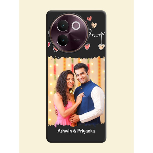 Pink Love Hangings with Name On Space Black Custom Soft Matte Mobile Back Cover - Vivo V30e 5G Pink Love Hangings with Name On Space Black Custom Soft Matte Mobile Back Cover - Vivo V30e 5G