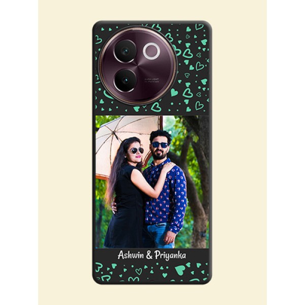 Sea Green Indefinite Love Pattern on Photo On Space Black Custom Soft Matte Mobile Back Cover - Vivo V30e 5G Sea Green Indefinite Love Pattern on Photo On Space Black Custom Soft Matte Mobile Back Cover - Vivo V30e 5G