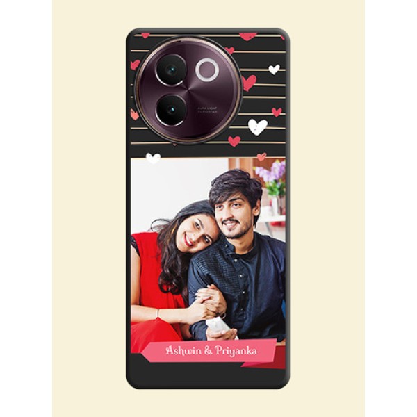 Love Pattern with Name on Pink Ribbon on Photo On Space Black Custom Soft Matte Mobile Back Cover - Vivo V30e 5G Love Pattern with Name on Pink Ribbon on Photo On Space Black Custom Soft Matte Mobile Back Cover - Vivo V30e 5G