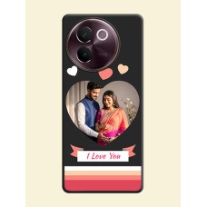 Love Shaped Photo with Colorful Stripes On Space Black Custom Soft Matte Mobile Back Cover - Vivo V30e 5G