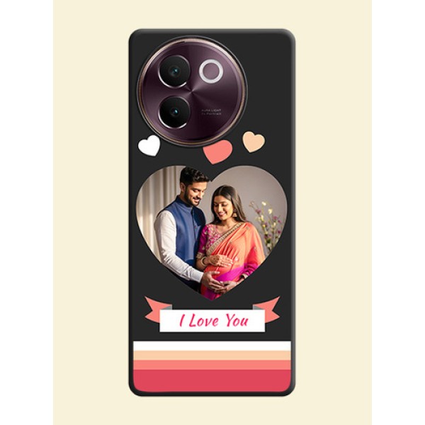 Love Shaped Photo with Colorful Stripes On Space Black Custom Soft Matte Mobile Back Cover - Vivo V30e 5G Love Shaped Photo with Colorful Stripes On Space Black Custom Soft Matte Mobile Back Cover - Vivo V30e 5G