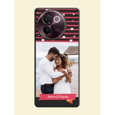 White Color Love Symbols with Pink Lines Pattern On Space Black Custom Soft Matte Mobile Back Cover - Vivo V30e 5G