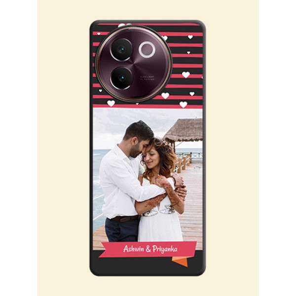White Color Love Symbols with Pink Lines Pattern On Space Black Custom Soft Matte Mobile Back Cover - Vivo V30e 5G