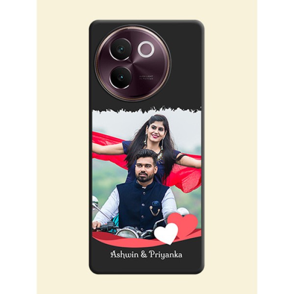 Pin Color Love Shaped Ribbon Design with Text On Space Black Custom Soft Matte Mobile Back Cover - Vivo V30e 5G