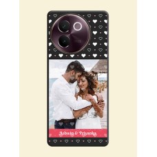 White Color Love Symbols with Text Design on Photo On Space Black Custom Soft Matte Mobile Back Cover - Vivo V30e 5G