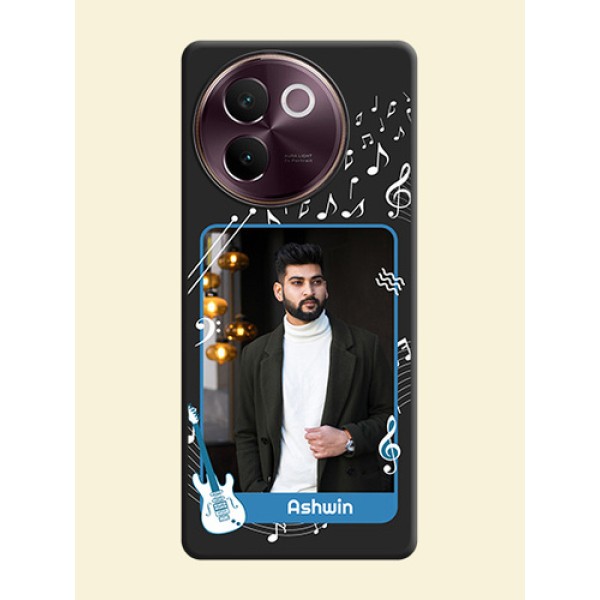 Musical Theme Design with Text on Photo On Space Black Custom Soft Matte Mobile Back Cover - Vivo V30e 5G Musical Theme Design with Text on Photo On Space Black Custom Soft Matte Mobile Back Cover - Vivo V30e 5G
