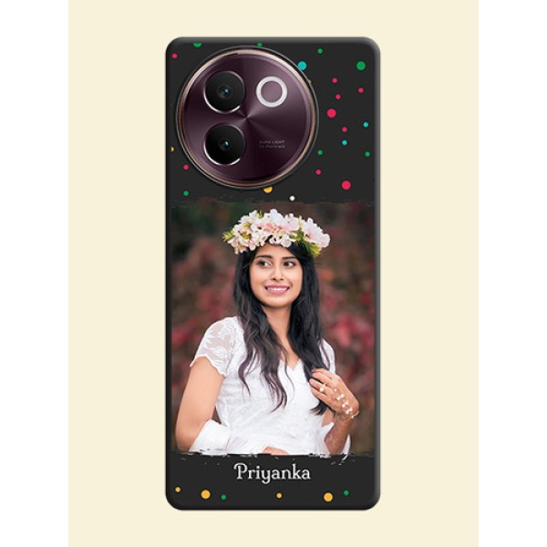 Multicolor Dotted Pattern with Text On Space Black Custom Soft Matte Mobile Back Cover - Vivo V30e 5G Multicolor Dotted Pattern with Text On Space Black Custom Soft Matte Mobile Back Cover - Vivo V30e 5G