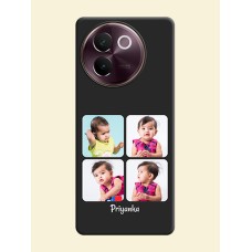 Floral Art with 6 Image Holder on Photo On Space Black Custom Soft Matte Mobile Back Cover - Vivo V30e 5G
