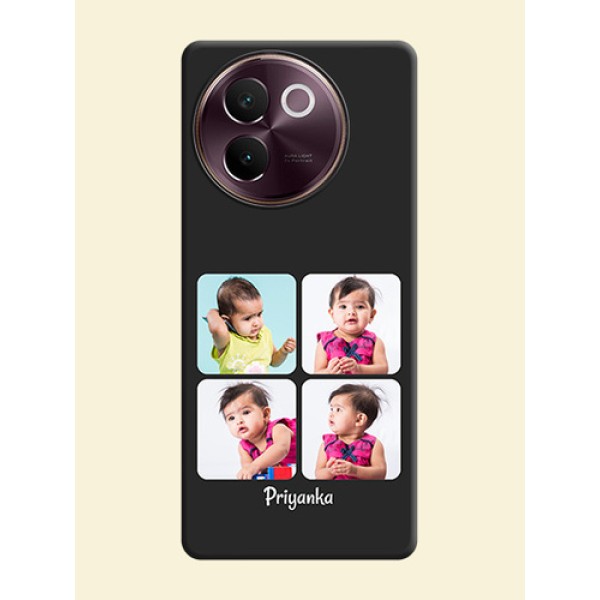 Floral Art with 6 Image Holder on Photo On Space Black Custom Soft Matte Mobile Back Cover - Vivo V30e 5G Floral Art with 6 Image Holder on Photo On Space Black Custom Soft Matte Mobile Back Cover - Vivo V30e 5G