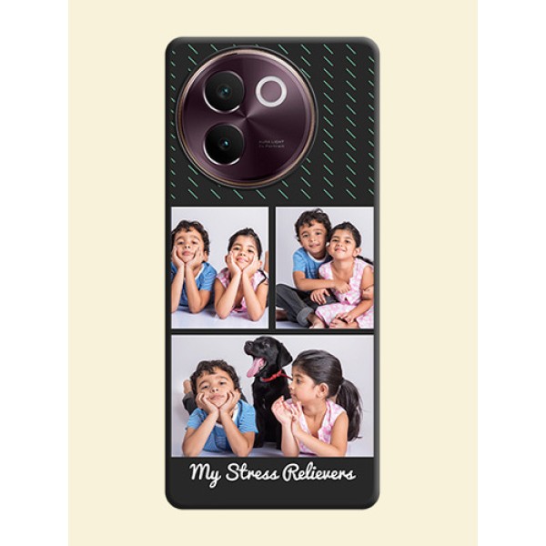Cross Dotted Pattern with 2 Image Holder On Space Black Custom Soft Matte Mobile Back Cover - Vivo V30e 5G Cross Dotted Pattern with 2 Image Holder On Space Black Custom Soft Matte Mobile Back Cover - Vivo V30e 5G