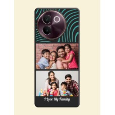Wave Pattern with 2 Image Holder On Space Black Custom Soft Matte Mobile Back Cover - Vivo V30e 5G