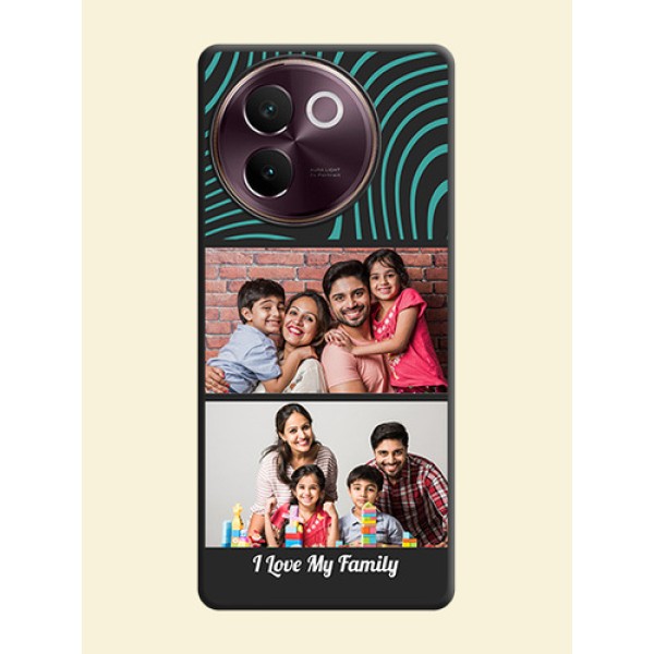 Wave Pattern with 2 Image Holder On Space Black Custom Soft Matte Mobile Back Cover - Vivo V30e 5G Wave Pattern with 2 Image Holder On Space Black Custom Soft Matte Mobile Back Cover - Vivo V30e 5G