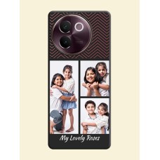 Wave Pattern with 3 Image Holder On Space Black Custom Soft Matte Mobile Back Cover - Vivo V30e 5G