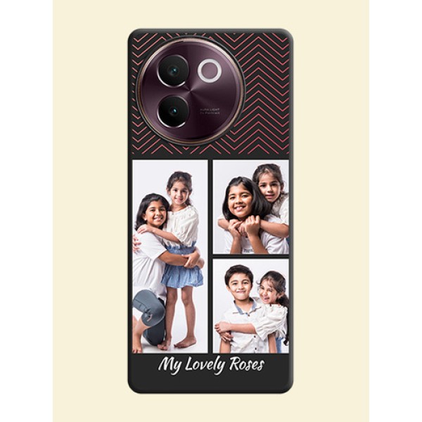 Wave Pattern with 3 Image Holder On Space Black Custom Soft Matte Mobile Back Cover - Vivo V30e 5G Wave Pattern with 3 Image Holder On Space Black Custom Soft Matte Mobile Back Cover - Vivo V30e 5G