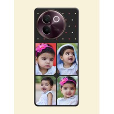 Multicolor Dotted Pattern with 4 Image Holder On Space Black Custom Soft Matte Mobile Back Cover - Vivo V30e 5G
