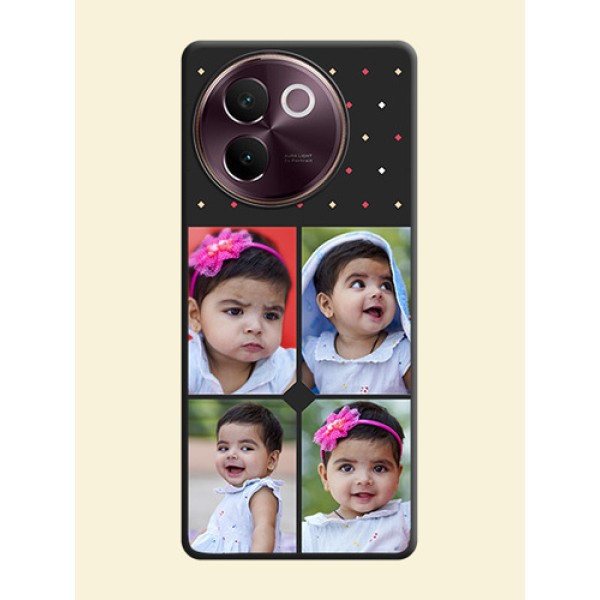 Multicolor Dotted Pattern with 4 Image Holder On Space Black Custom Soft Matte Mobile Back Cover - Vivo V30e 5G Multicolor Dotted Pattern with 4 Image Holder On Space Black Custom Soft Matte Mobile Back Cover - Vivo V30e 5G