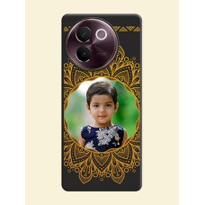 Round Image with Floral Design On Space Black Custom Soft Matte Mobile Back Cover - Vivo V30e 5G