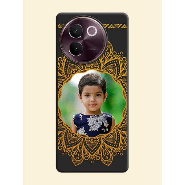Round Image with Floral Design On Space Black Custom Soft Matte Mobile Back Cover - Vivo V30e 5G Round Image with Floral Design On Space Black Custom Soft Matte Mobile Back Cover - Vivo V30e 5G