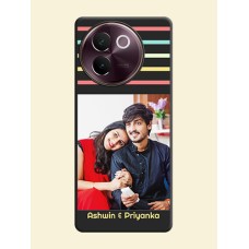 Color Stripes with Photo and Text on Photo On Space Black Custom Soft Matte Mobile Back Cover - Vivo V30e 5G