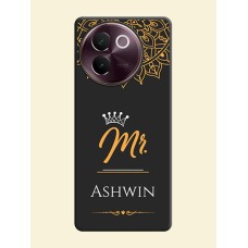 Mr Name with Floral Design On Space Black Custom Soft Matte Mobile Back Cover - Vivo V30e 5G