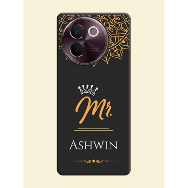 Mr Name with Floral Design On Space Black Custom Soft Matte Mobile Back Cover - Vivo V30e 5G Mr Name with Floral Design On Space Black Custom Soft Matte Mobile Back Cover - Vivo V30e 5G