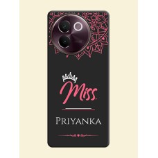 Mrs Name with Floral Design On Space Black Custom Soft Matte Mobile Back Cover - Vivo V30e 5G