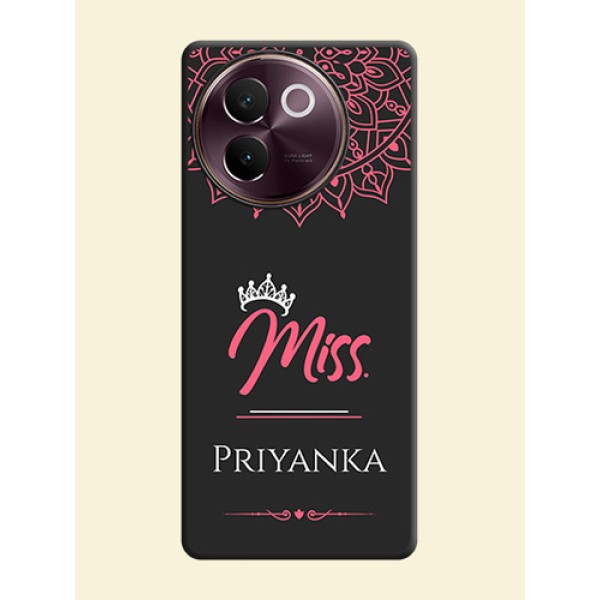 Mrs Name with Floral Design On Space Black Custom Soft Matte Mobile Back Cover - Vivo V30e 5G Mrs Name with Floral Design On Space Black Custom Soft Matte Mobile Back Cover - Vivo V30e 5G
