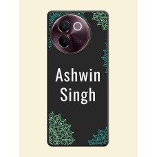 Your Name with Floral Design On Space Black Custom Soft Matte Mobile Back Cover - Vivo V30e 5G