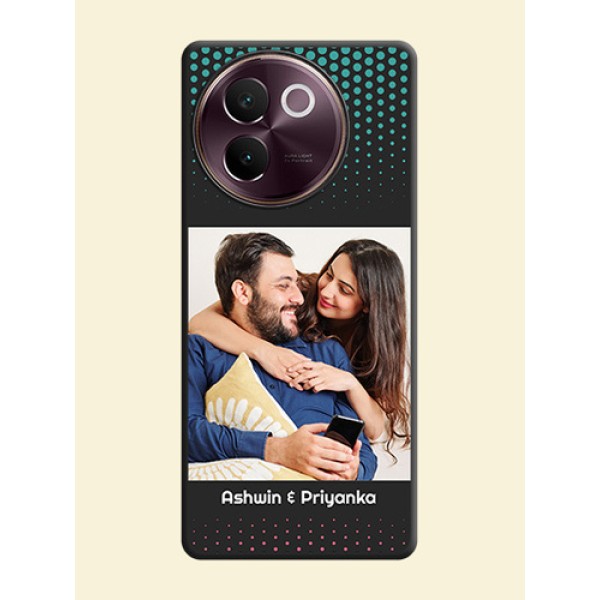 Faded Dots with Grunge Photo Frame and Text On Space Black Custom Soft Matte Mobile Back Cover - Vivo V30e 5G Faded Dots with Grunge Photo Frame and Text On Space Black Custom Soft Matte Mobile Back Cover - Vivo V30e 5G