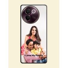 Full Single Pic Upload With Text On Space Black Custom Soft Matte Mobile Back Cover - Vivo V30e 5G