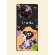Namecase For Her With Fancy Lady Image On Space Black Custom Soft Matte Mobile Back Cover - Vivo V30e 5G
