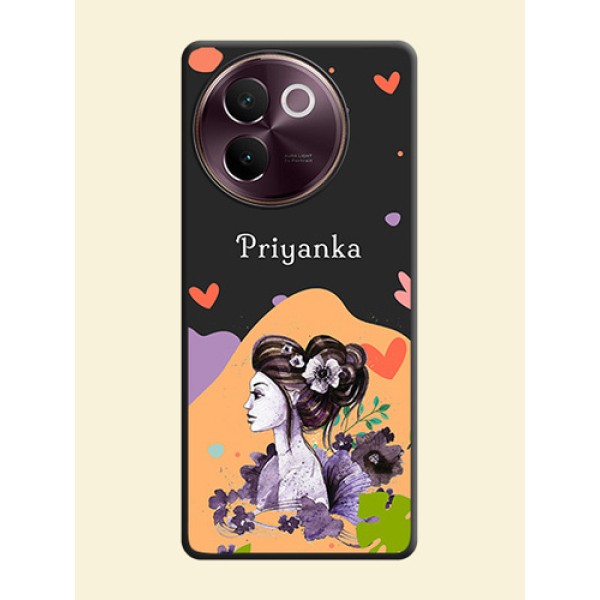 Namecase For Her With Fancy Lady Image On Space Black Custom Soft Matte Mobile Back Cover - Vivo V30e 5G Namecase For Her With Fancy Lady Image On Space Black Custom Soft Matte Mobile Back Cover - Vivo V30e 5G