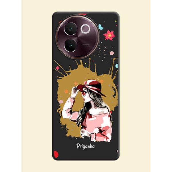 Mordern Lady With Color Splash Background With Custom Text On Space Black Custom Soft Matte Mobile Back Cover - Vivo V30e 5G