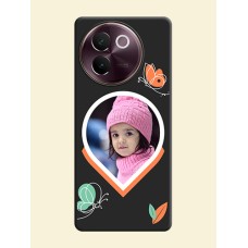 Upload Pic With Simple Butterly Design On Space Black Custom Soft Matte Mobile Back Cover - Vivo V30e 5G