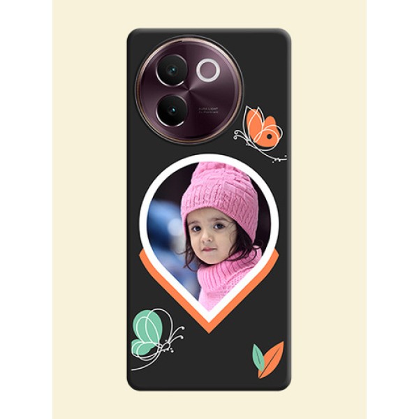 Upload Pic With Simple Butterly Design On Space Black Custom Soft Matte Mobile Back Cover - Vivo V30e 5G