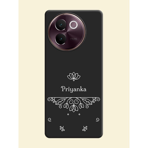 Lotus Garden Custom Text On Space Black Custom Soft Matte Mobile Back Cover - Vivo V30e 5G Lotus Garden Custom Text On Space Black Custom Soft Matte Mobile Back Cover - Vivo V30e 5G