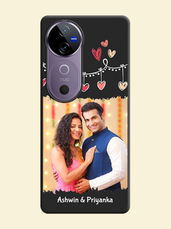 Pink Love Hangings with Name On Space Black Custom Soft Matte Mobile Back Cover - Vivo V40 5G