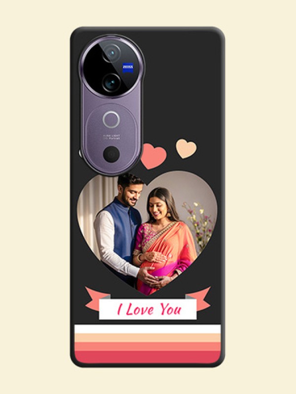Love Shaped Photo with Colorful Stripes On Space Black Custom Soft Matte Mobile Back Cover - Vivo V40 5G