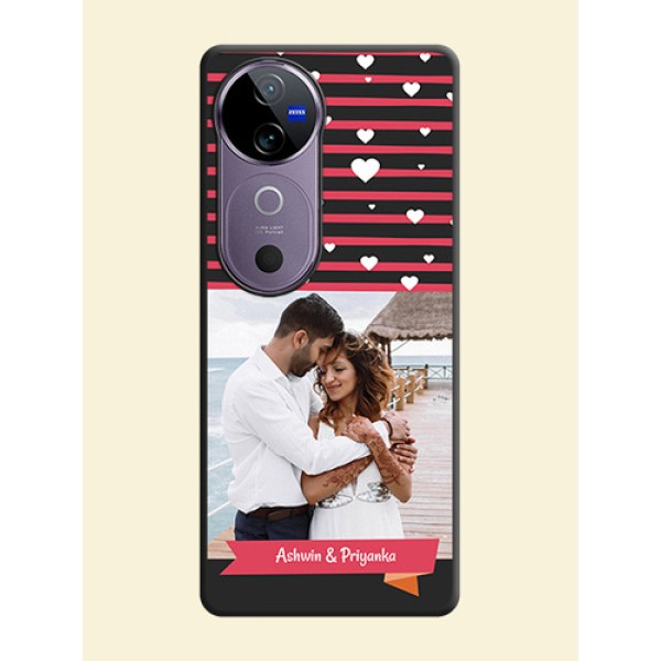 White Color Love Symbols with Pink Lines Pattern On Space Black Custom Soft Matte Mobile Back Cover - Vivo V40 5G