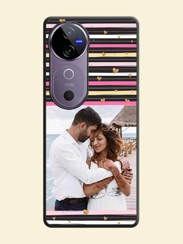 Multicolor Lines and Golden Love Symbols Design on Photo On Space Black Custom Soft Matte Mobile Back Cover - Vivo V40 5G