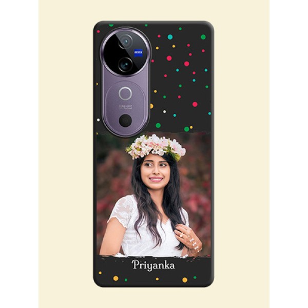 Multicolor Dotted Pattern with Text On Space Black Custom Soft Matte Mobile Back Cover - Vivo V40 5G Multicolor Dotted Pattern with Text On Space Black Custom Soft Matte Mobile Back Cover - Vivo V40 5G