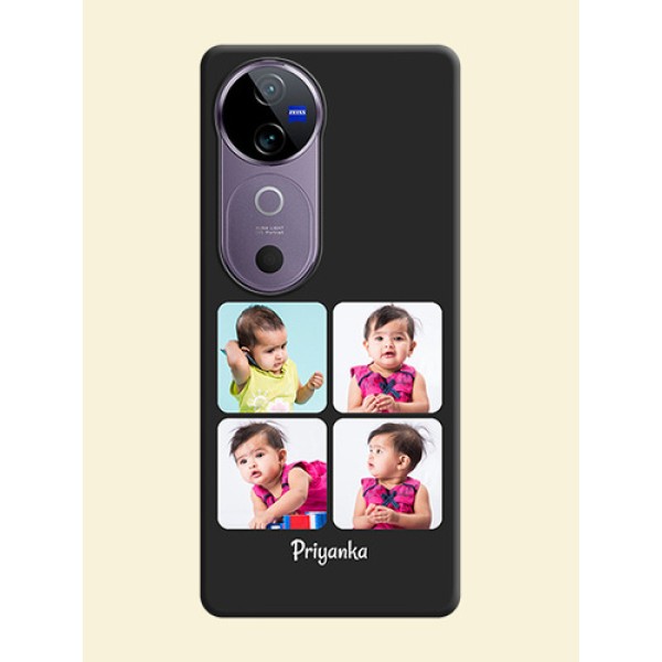 Floral Art with 6 Image Holder on Photo On Space Black Custom Soft Matte Mobile Back Cover - Vivo V40 5G Floral Art with 6 Image Holder on Photo On Space Black Custom Soft Matte Mobile Back Cover - Vivo V40 5G