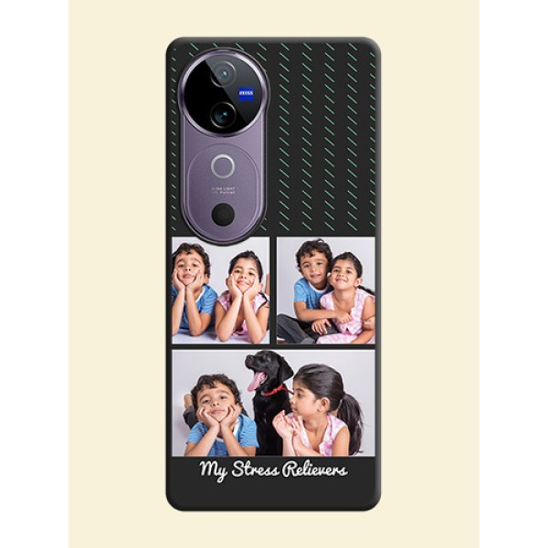 Cross Dotted Pattern with 2 Image Holder On Space Black Custom Soft Matte Mobile Back Cover - Vivo V40 5G Cross Dotted Pattern with 2 Image Holder On Space Black Custom Soft Matte Mobile Back Cover - Vivo V40 5G