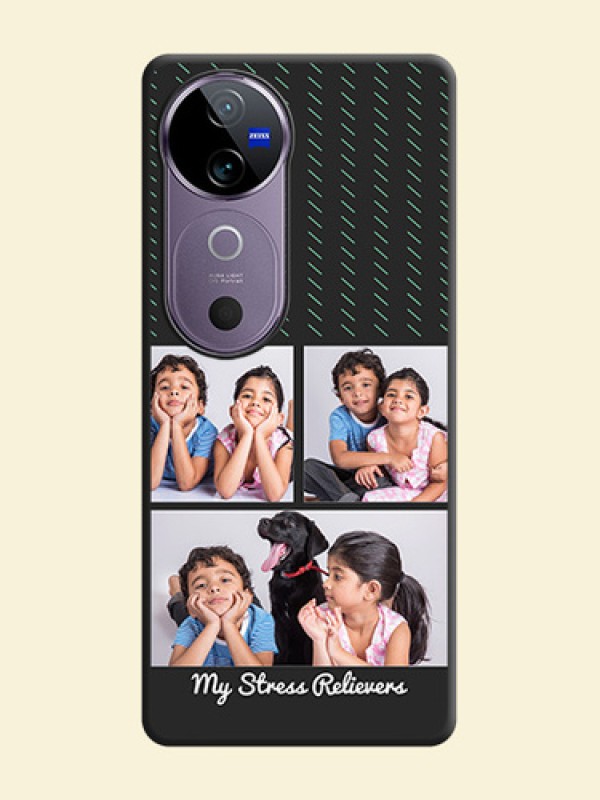 Cross Dotted Pattern with 2 Image Holder On Space Black Custom Soft Matte Mobile Back Cover - Vivo V40 5G