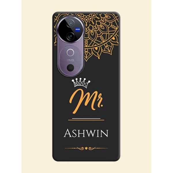 Mr Name with Floral Design On Space Black Custom Soft Matte Mobile Back Cover - Vivo V40 5G Mr Name with Floral Design On Space Black Custom Soft Matte Mobile Back Cover - Vivo V40 5G