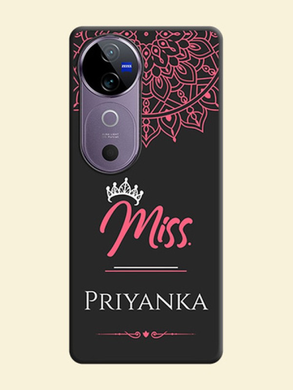 Mrs Name with Floral Design On Space Black Custom Soft Matte Mobile Back Cover - Vivo V40 5G