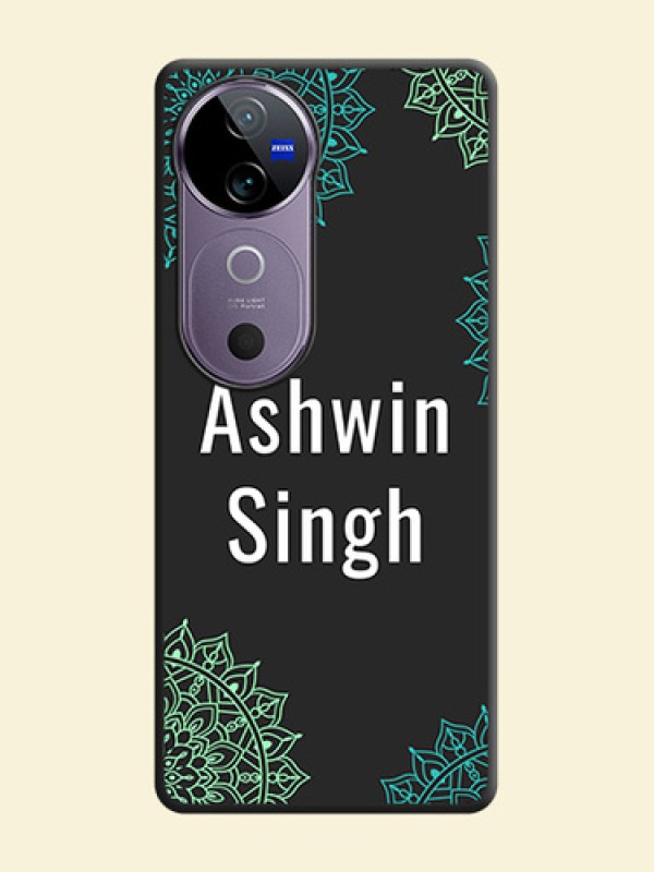 Your Name with Floral Design On Space Black Custom Soft Matte Mobile Back Cover - Vivo V40 5G
